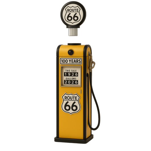 Route 66 Gas Pump USB Keepsake showing hidden USB-C 3.0 flash drive
