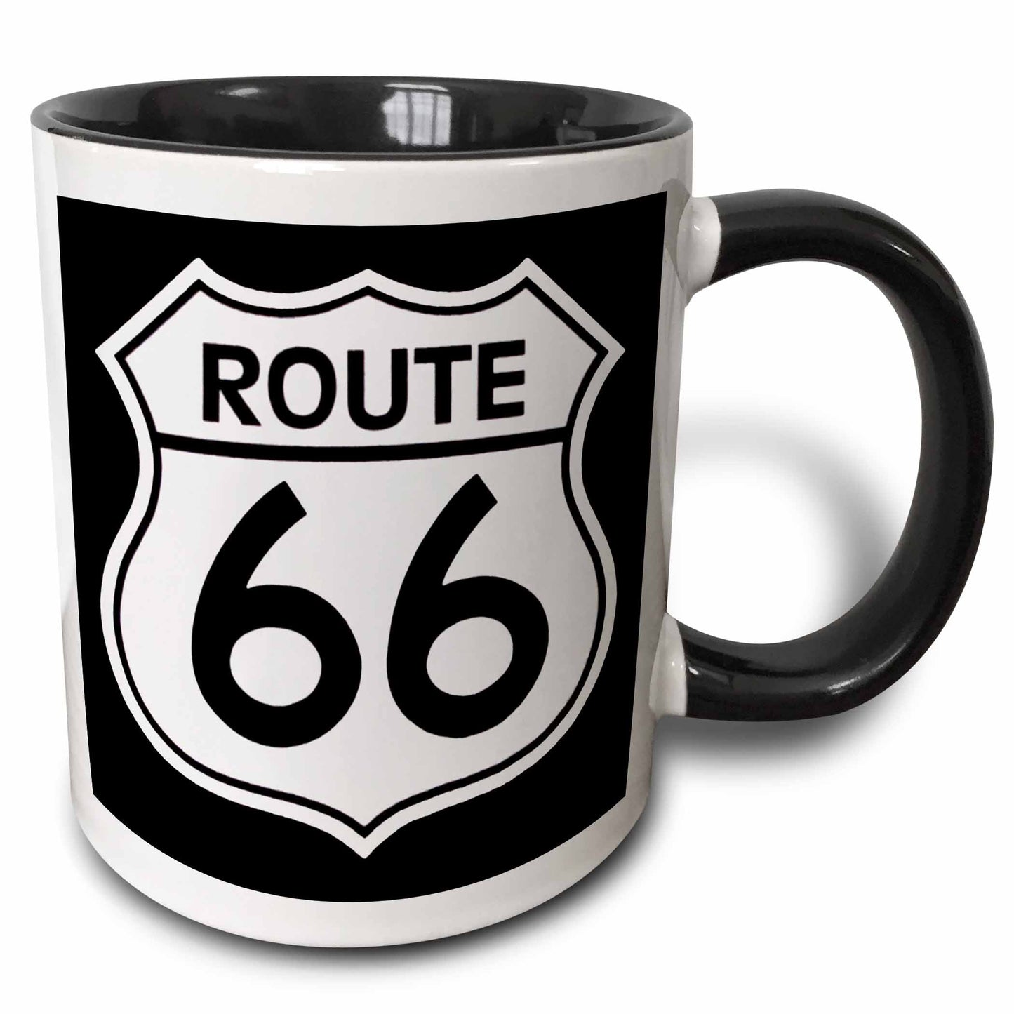 3dRose EvaDane - Signs - Route 66, Black and White - Mugs (mug_110012)