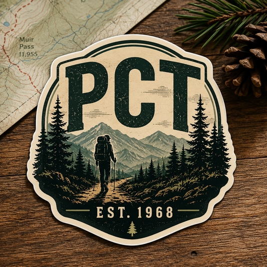PCT Pacific Crest Trail Sticker | Hiking Badge Decal, Est. 1968