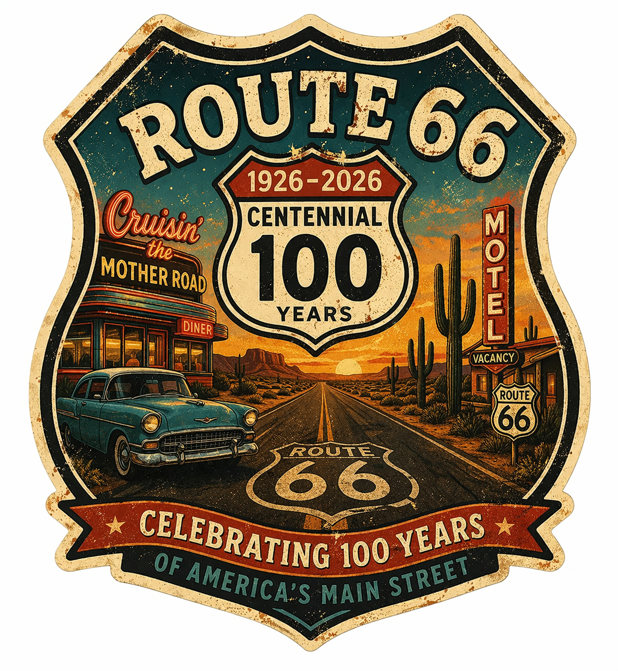 (15) Route 66 Centennial Stickers (3") – Bulk Wholesale Orders