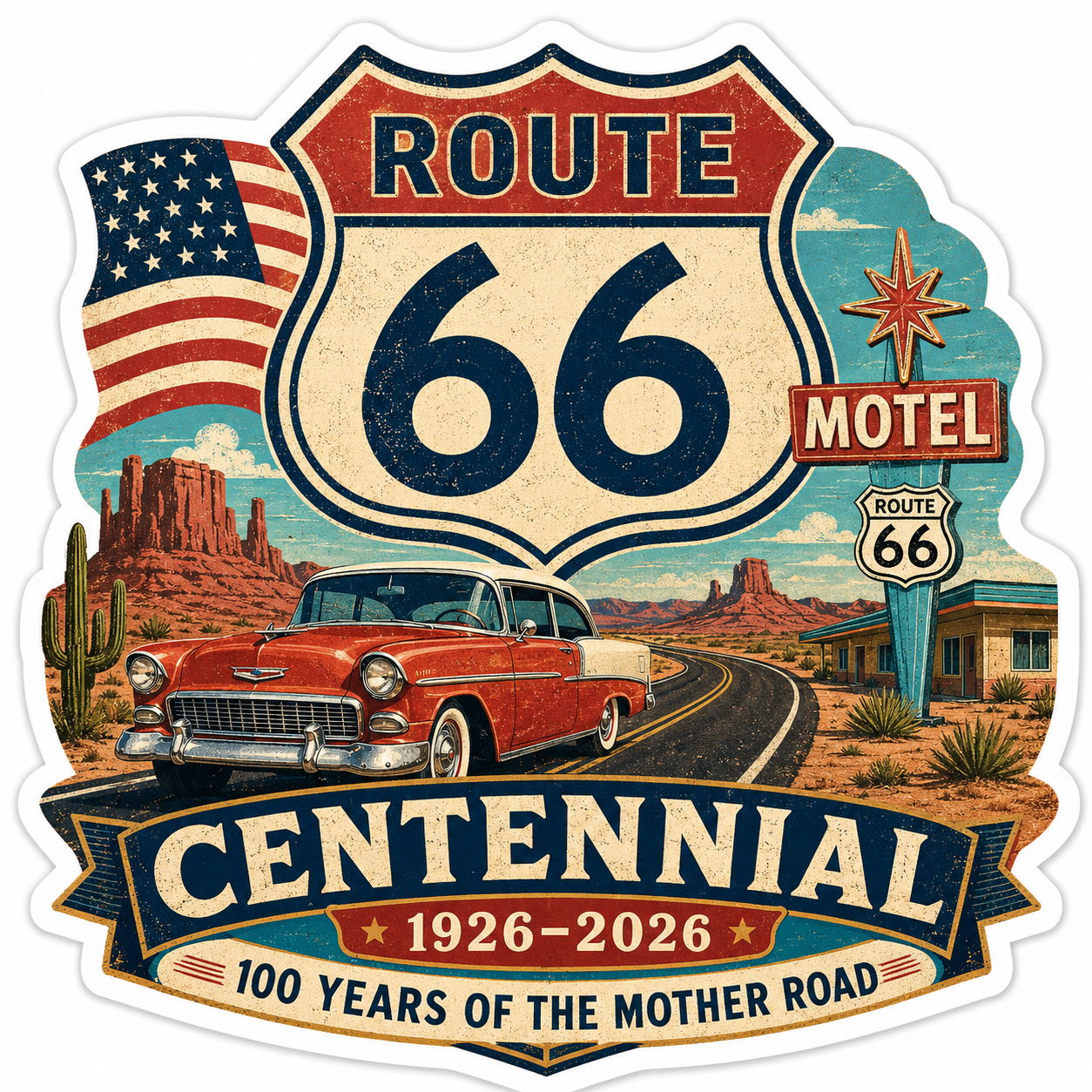 Route 66 Centennial Stickers (3") (32) – Bulk Wholesale Orders