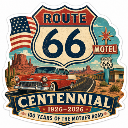 Route 66 Centennial Stickers (3") (32) – Bulk Wholesale Orders