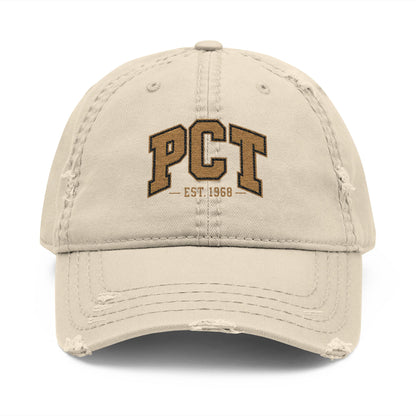 Distressed Embroidered Dad Hat – PCT Logo, Vintage Washed Baseball Cap