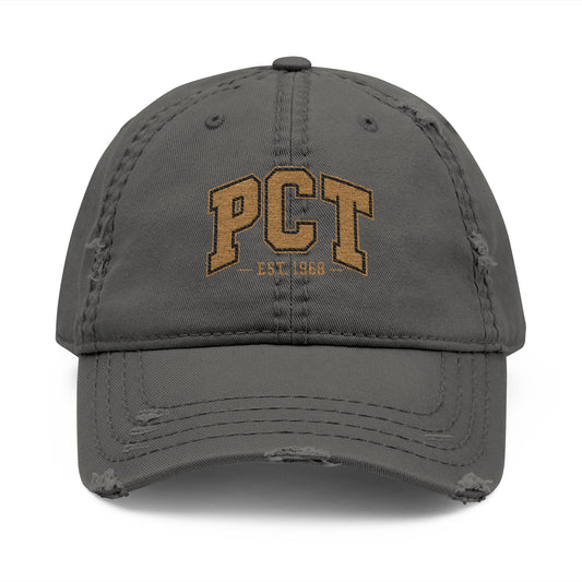 Distressed Embroidered Dad Hat – PCT Logo, Vintage Washed Baseball Cap