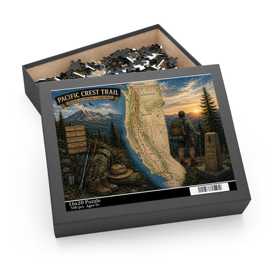 Pacific Crest Trail Map Puzzle — Scenic Hiker Landscape Jigsaw (120/252/500 pcs)