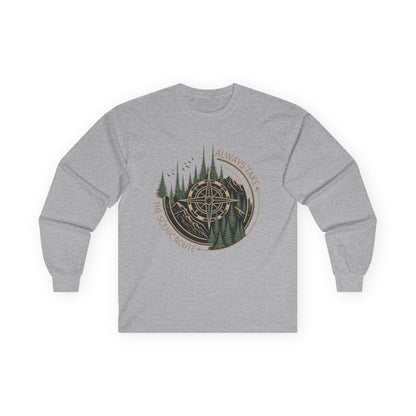 Compass & Pines Long Sleeve Tee — "Always Take The Scenic Route" Adventure Shirt