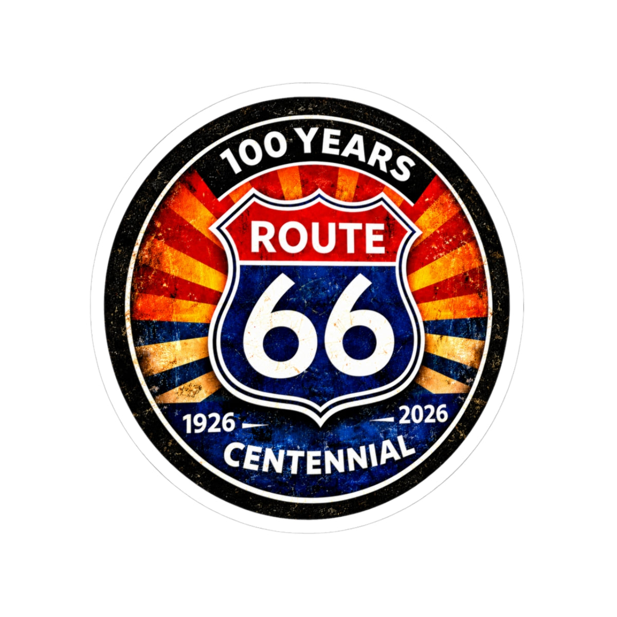 Route 66 Centennial Sticker — 100 Years (1926–2026) Kiss-Cut Vinyl Decal