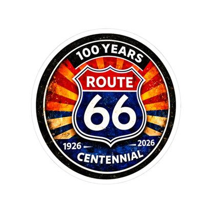 Route 66 Centennial Sticker — 100 Years (1926–2026) Kiss-Cut Vinyl Decal