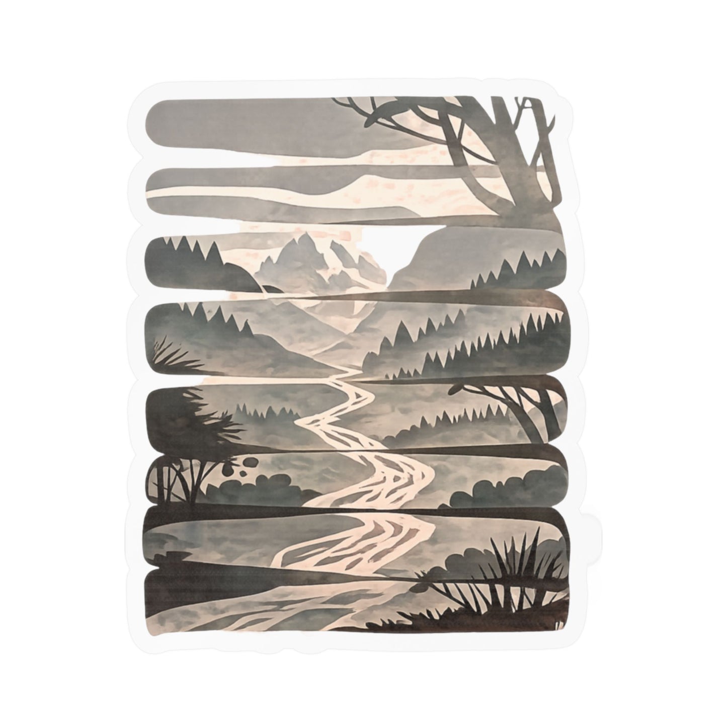 Nature Escape Mountain River Vinyl Sticker | Outdoor Landscape Decal
