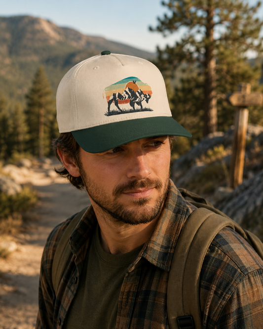 Bison Mountain Sunset Mid-Profile Baseball Cap | Western Outdoor Hat