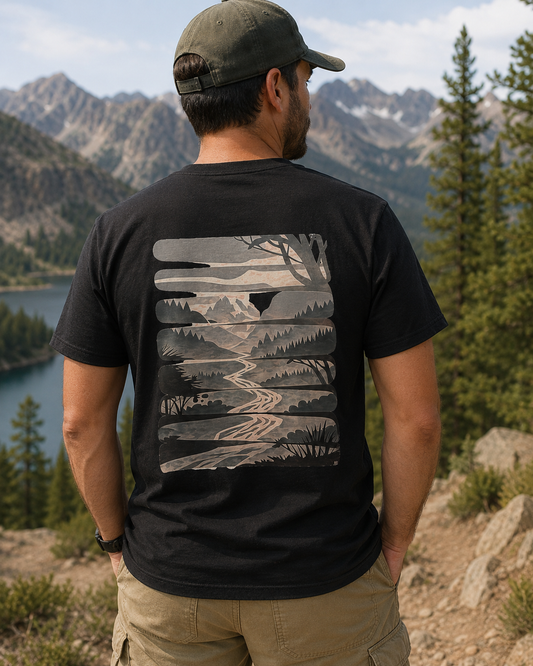 Nature Escape T-Shirt | Serene River and Mountain Landscape Tee