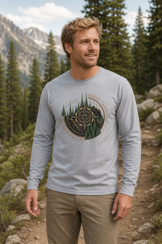 Always Take the Scenic Route Long Sleeve T-Shirt | Mountain Compass Tee
