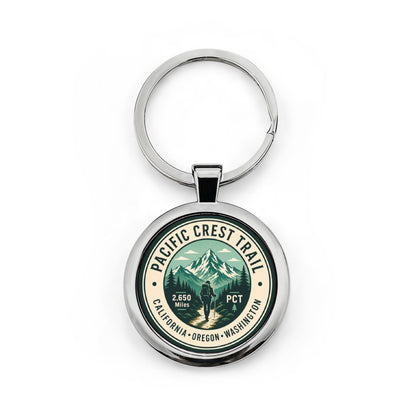 Pacific Crest Trail Round Stainless Steel Keychain — Hiking Souvenir Keyring (California · Oregon · Washington)