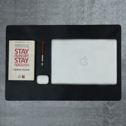 Noir Opulence Black Leather Desk Mat + Mouse Pad