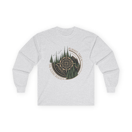 Always Take the Scenic Route Long Sleeve T-Shirt | Mountain Compass Tee