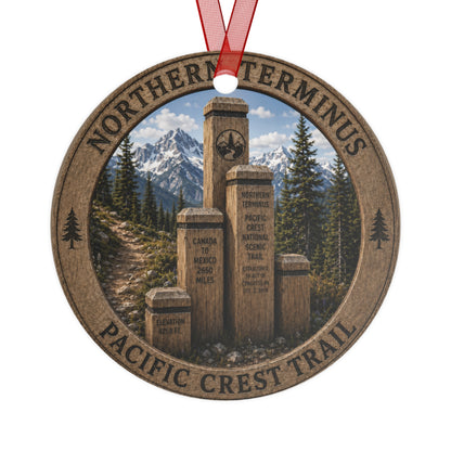 Pacific Crest Trail Terminus Ornament Metal Ornament | Double-Sided Southern & Northern Terminus
