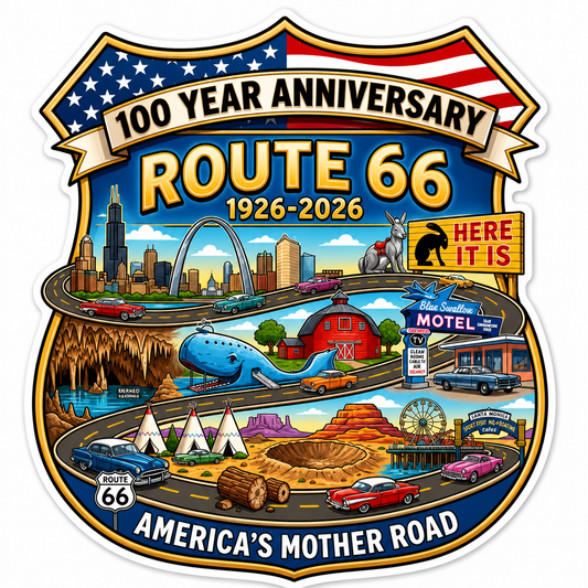 (18) Route 66 Centennial Stickers (3") – Bulk Wholesale Orders