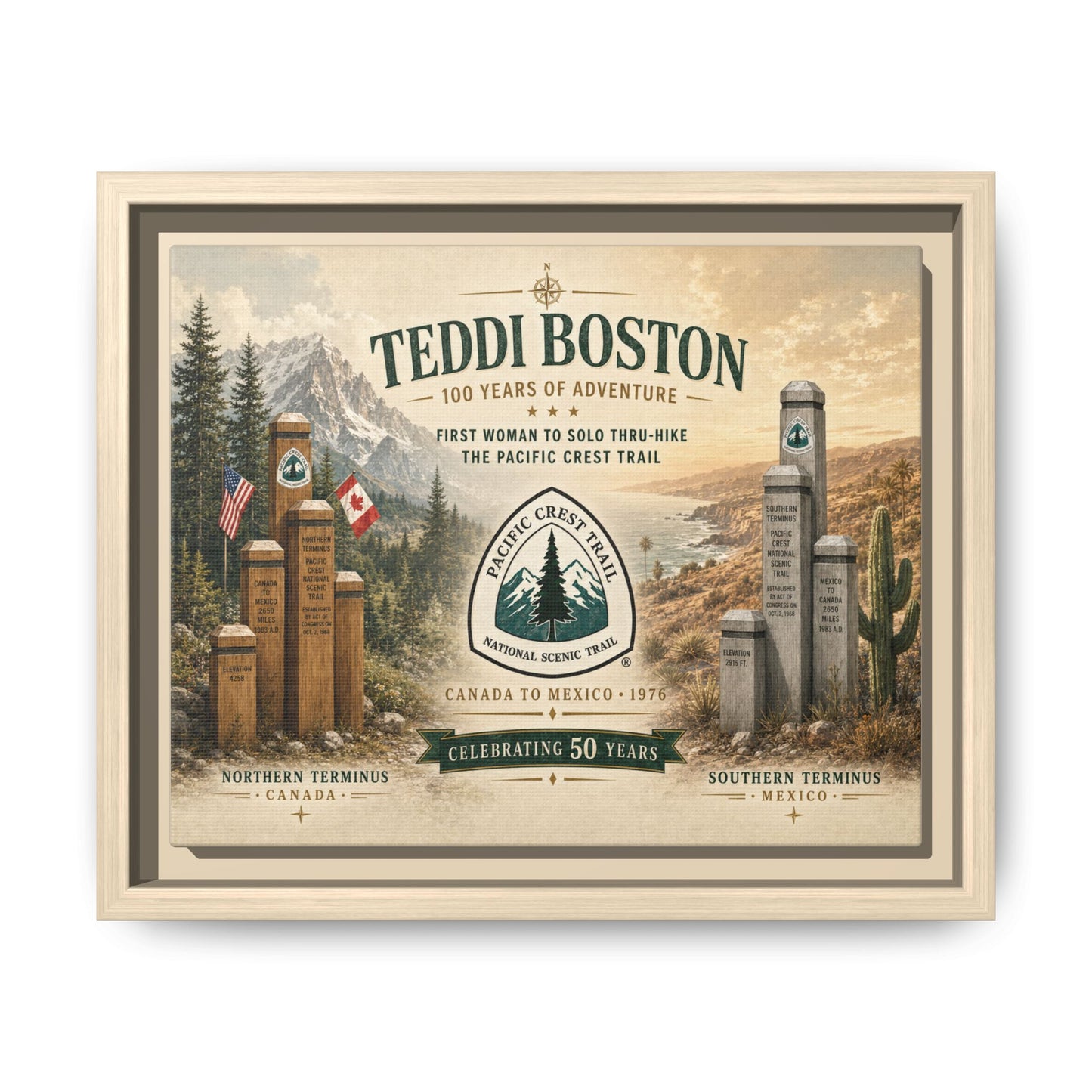 Framed Matte Canvas Travel Poster — Personalized 'Teddi Boston' Vintage Landscape Print