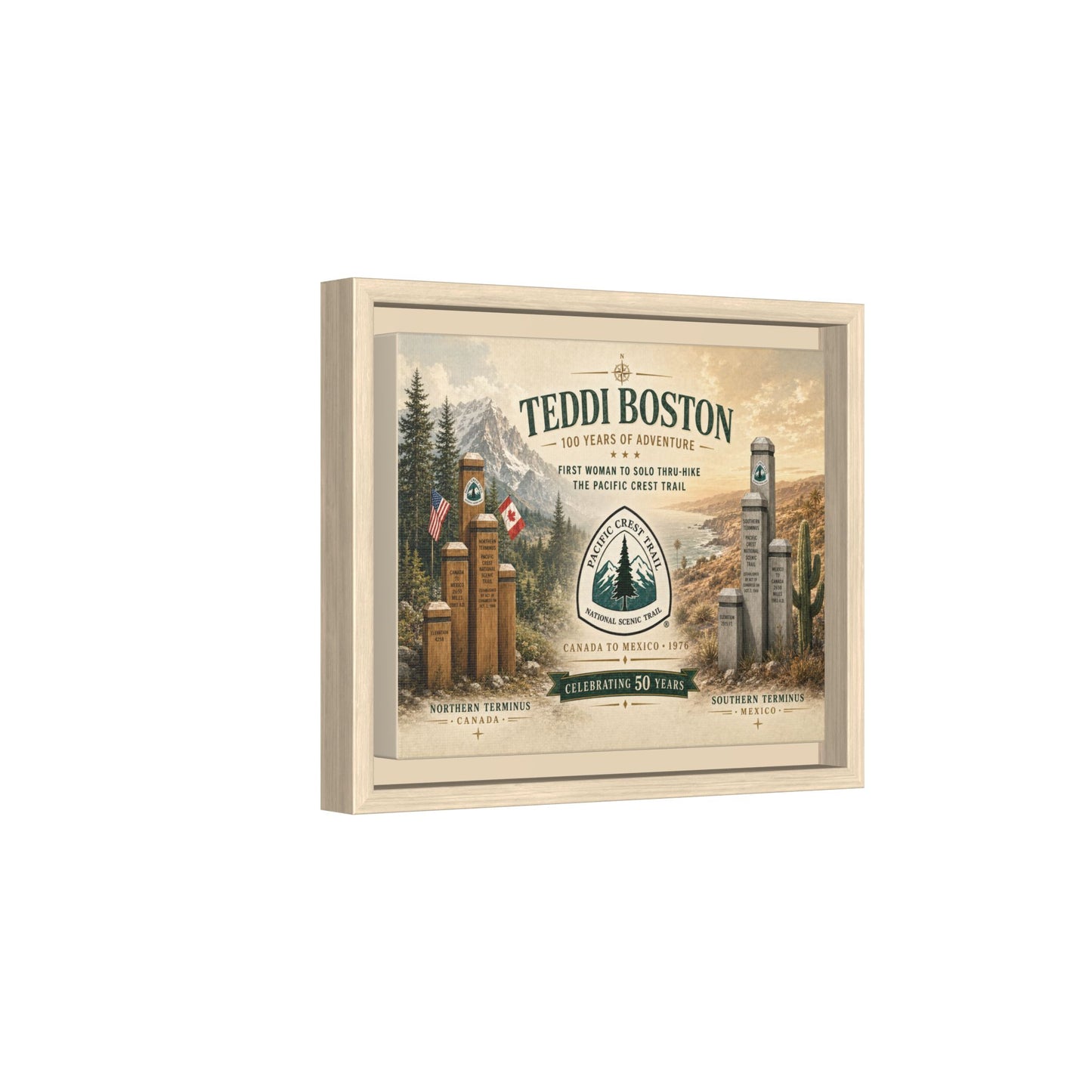 Framed Matte Canvas Travel Poster — Personalized 'Teddi Boston' Vintage Landscape Print