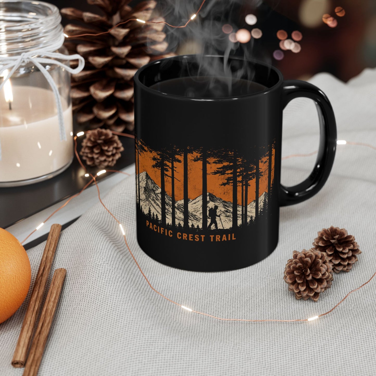 Pacific Crest Trail Mug — Mountain & Forest Black Coffee Cup (11oz/15oz)