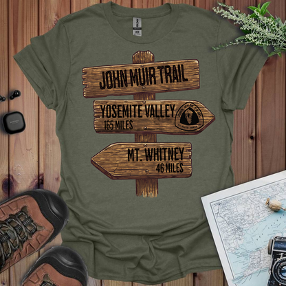 John Muir Trail Unisex T-Shirt Wood Sign 211 Miles