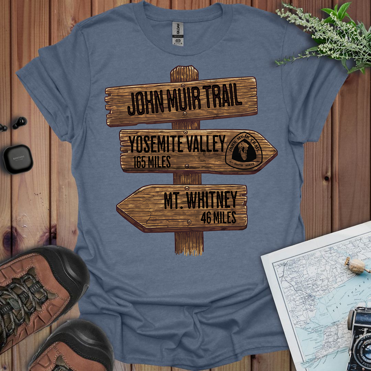 John Muir Trail Unisex T-Shirt Wood Sign 211 Miles