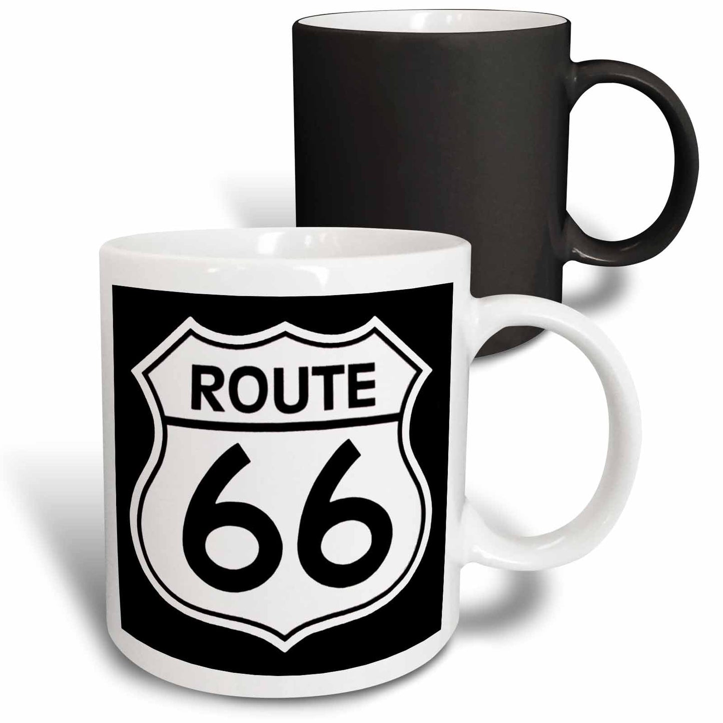 3dRose EvaDane - Signs - Route 66, Black and White - Mugs (mug_110012)