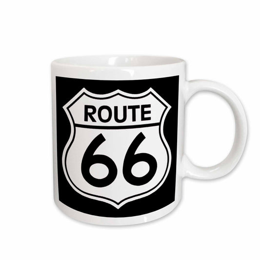 3dRose EvaDane - Signs - Route 66, Black and White - Mugs (mug_110012)