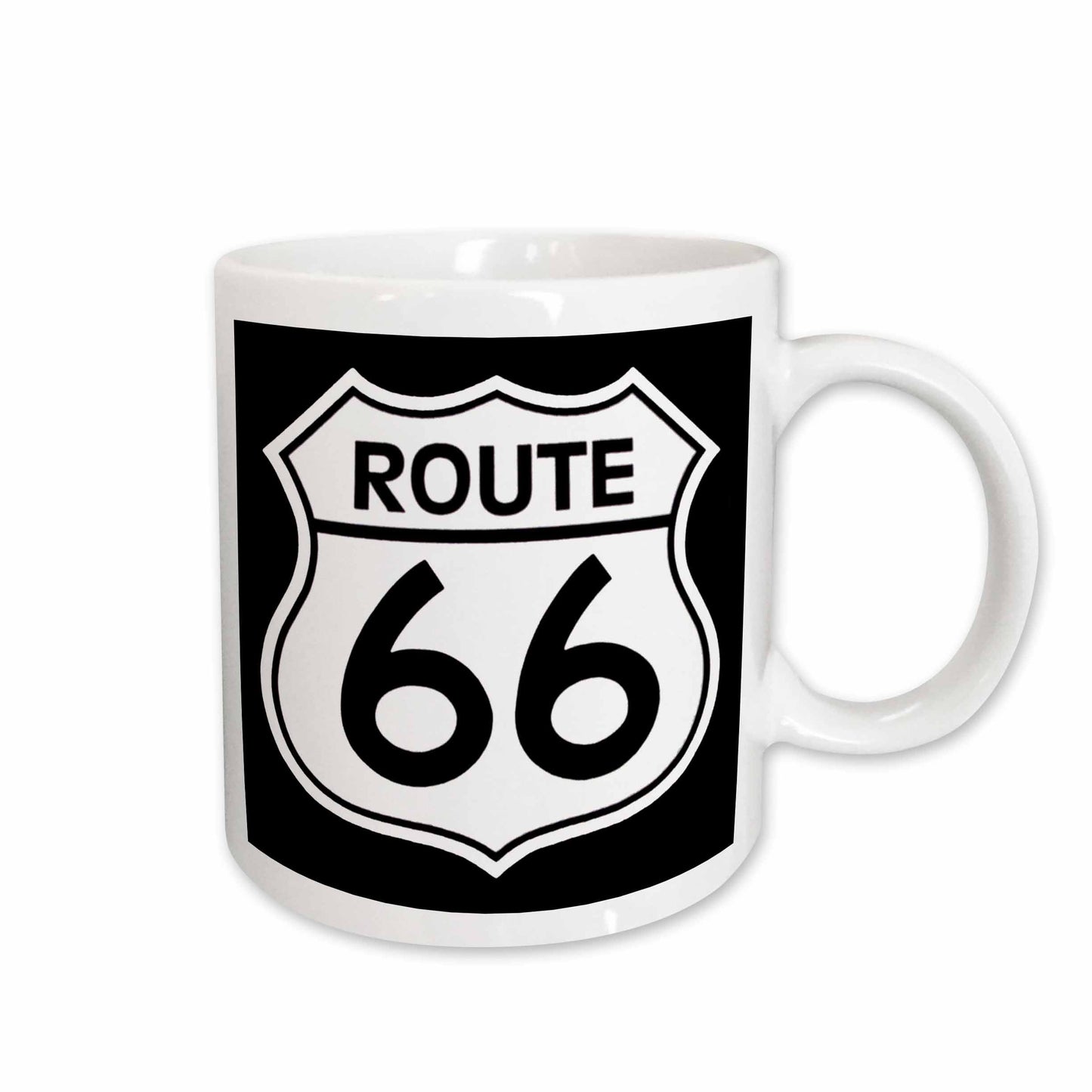 3dRose EvaDane - Signs - Route 66, Black and White - Mugs (mug_110012)