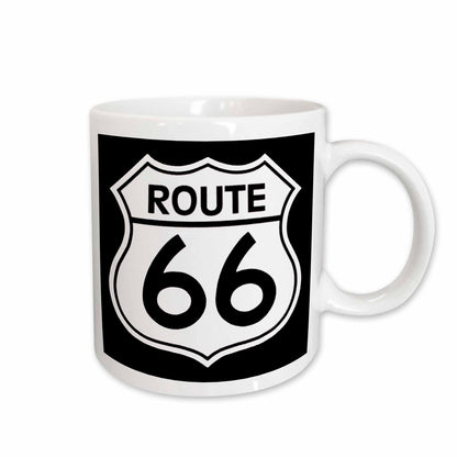 3dRose EvaDane - Signs - Route 66, Black and White - Mugs (mug_110012)