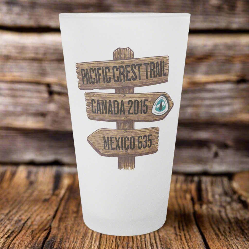 Pacific Crest Trail Mileage Sign Frosted Pint Glass