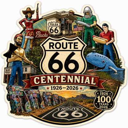 (21) Route 66 Centennial Stickers (4") – Bulk Wholesale Orders