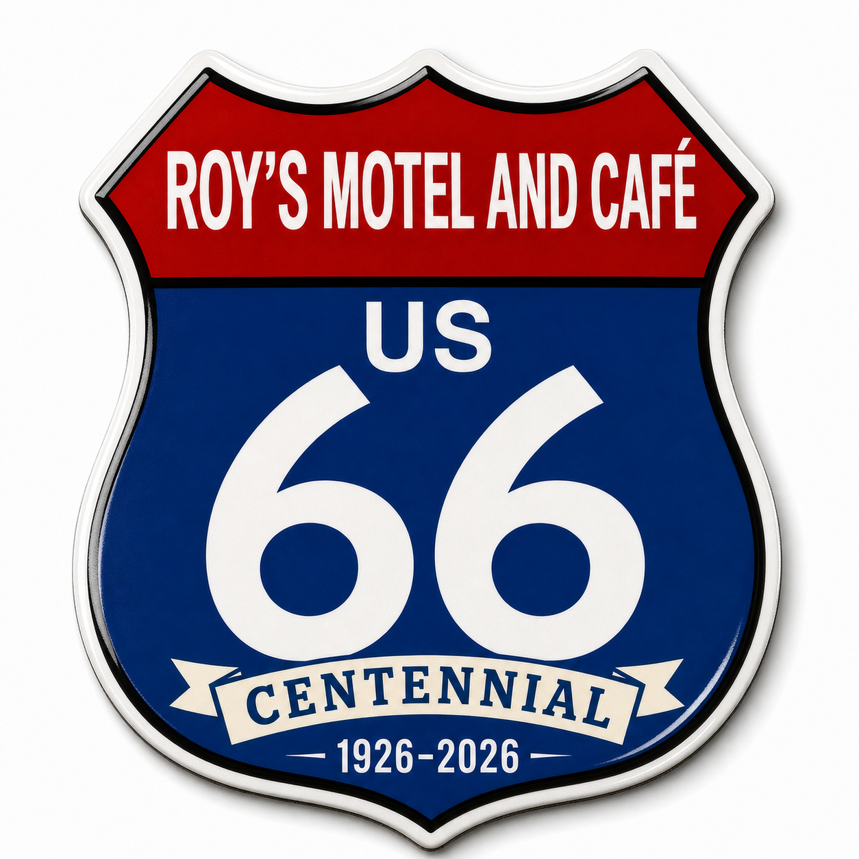 Roys Motel and Cafe Route 66 Centennial Stickers (3") (A46) – Bulk Wholesale Orders