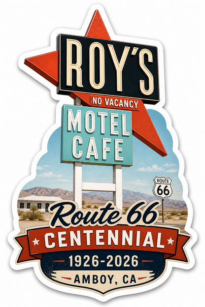 Roys Motel and Cafe Route 66 Centennial Stickers (3") (A47) – Bulk Wholesale Orders