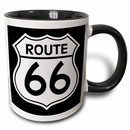 3dRose EvaDane - Signs - Route 66, Black and White - Mugs (mug_110012)