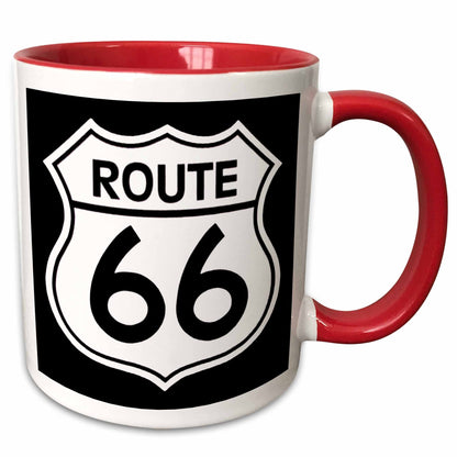 3dRose EvaDane - Signs - Route 66, Black and White - Mugs (mug_110012)