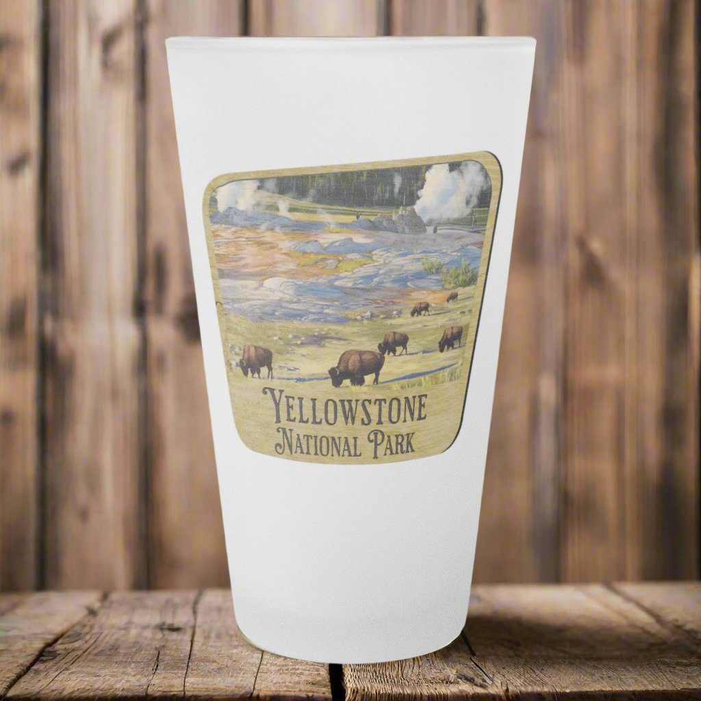 Yellowstone National Park Frosted Pint Glass Sign