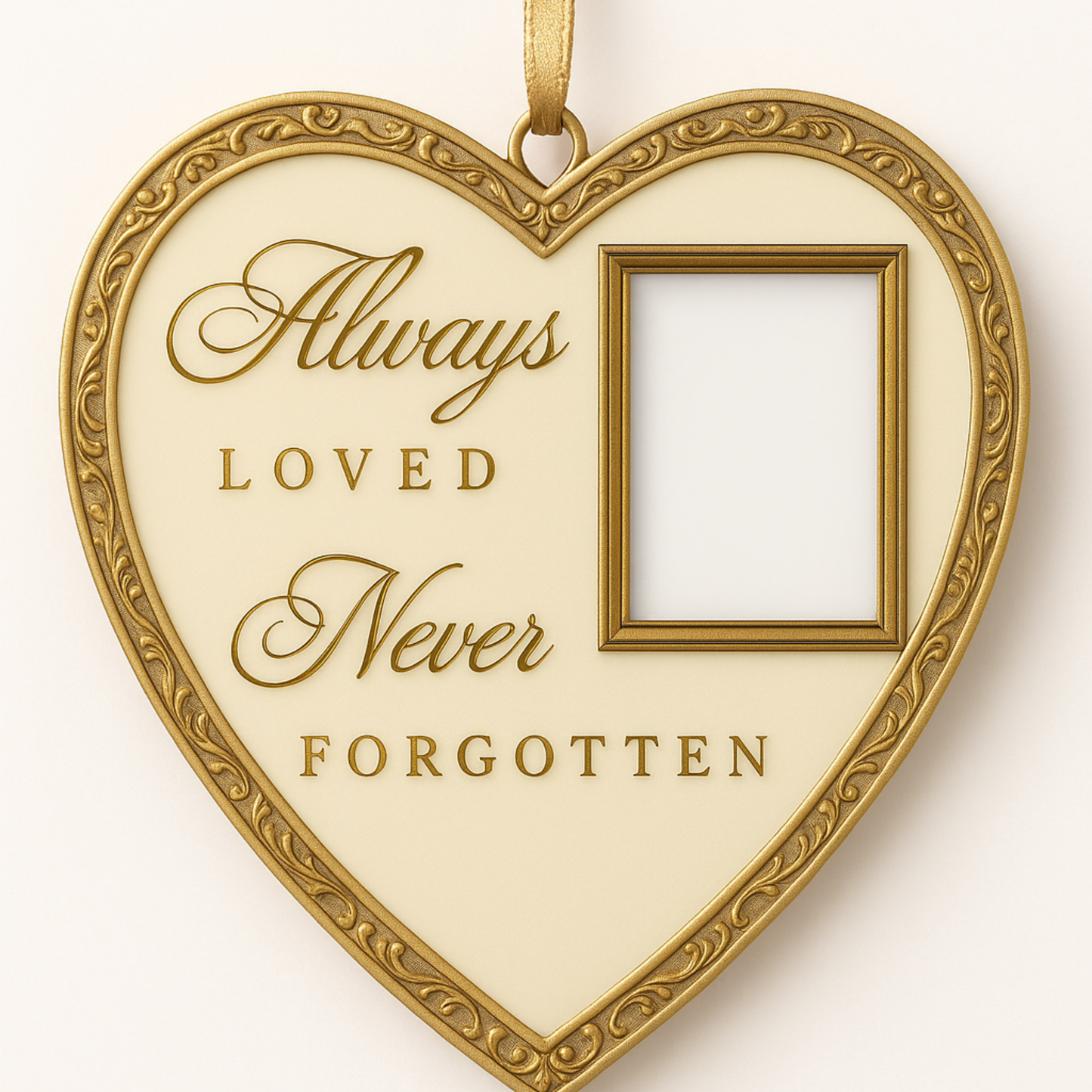 Always Loved, Never Forgotten” Heart-Shaped Memorial Ornament with Hidden 32 GB USB-C Drive – Double-Sided Photo Frame Keepsake