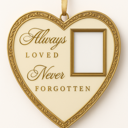Always Loved, Never Forgotten” Heart-Shaped Memorial Ornament with Hidden 32 GB USB-C Drive – Double-Sided Photo Frame Keepsake