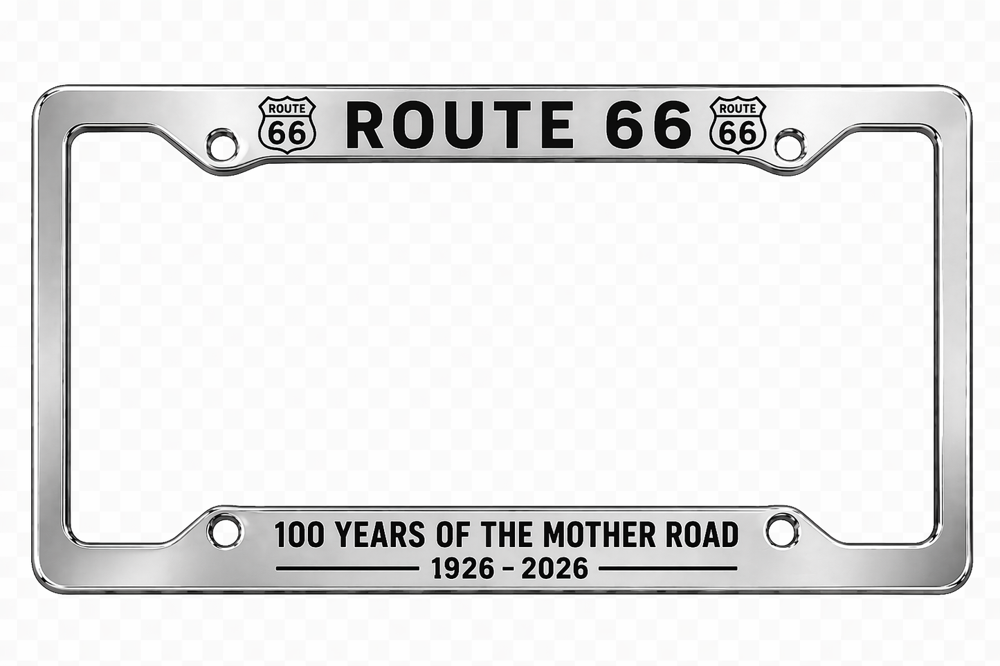Route 66 Centennial Aluminum License Plate Frame – 100 Years of the Mother Road (1926–2026) | Wholesale