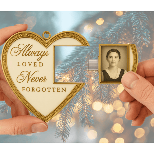 Always Loved Never Forgotten Heart-Shaped Memorial with Hidden USB - Memory Vault USB Keepsake stores cherished memories.