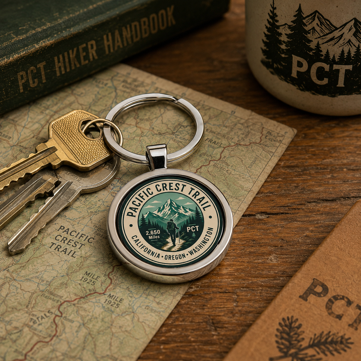 Pacific Crest Trail Keychain | Vintage PCT Hiker Design