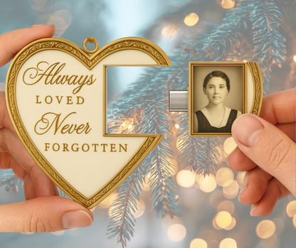 Heirloom-Quality Metal Memorial Ornament with Hidden USB-C Drive – Double-Sided Photo Frame Keepsake to Relive Loved Ones’ Memories