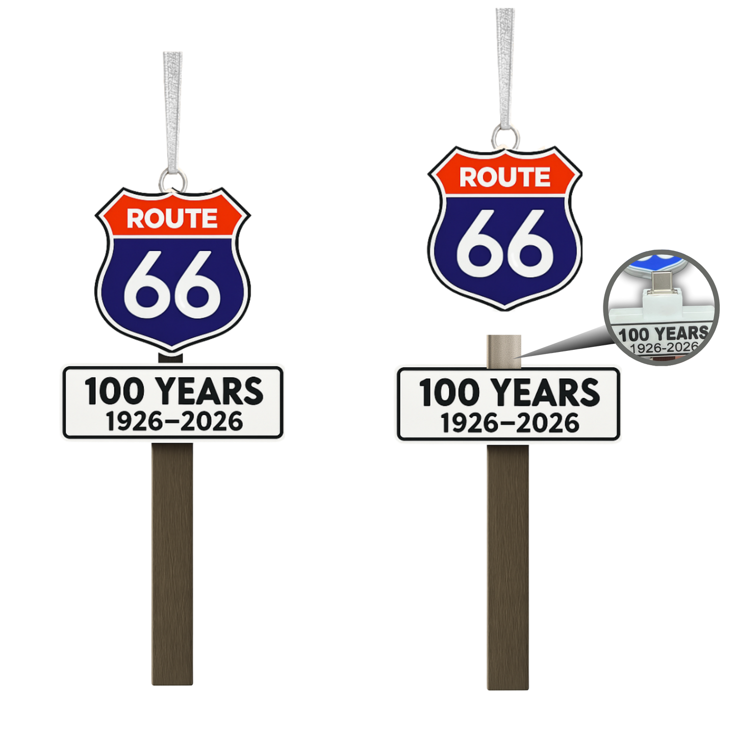 Route 66 Centennial Ornament –  Hidden USB-C Keepsake | $5 from every purchase supports Route 66 Preservation
